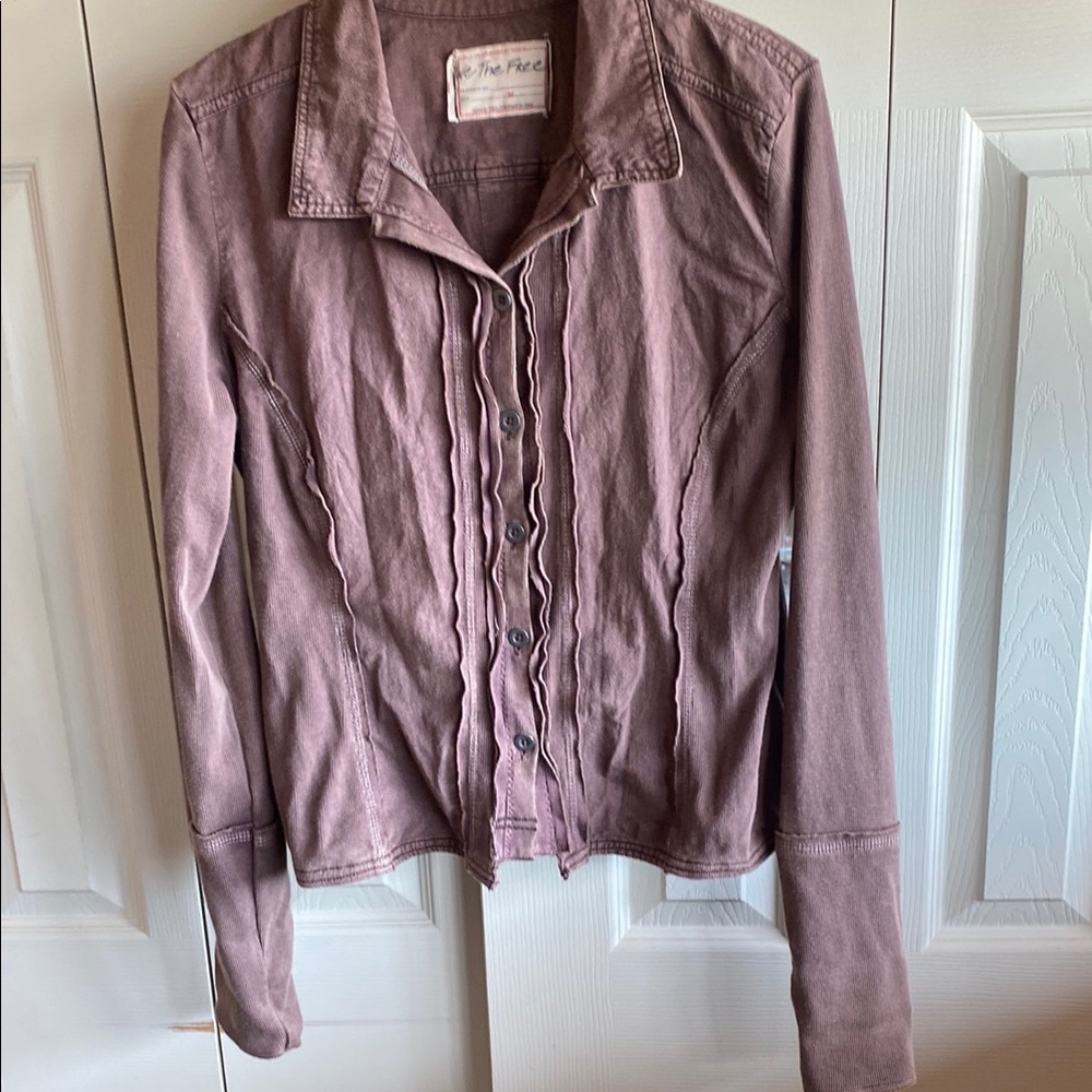 Free People NWT Tiny Button-Up Long Sleeve Collared Ribbed Cotton Top medium - Picture 5 of 16